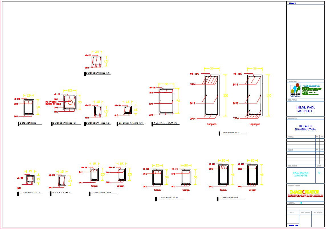 42x40m theme park column cross section and reinforcement detail drawings