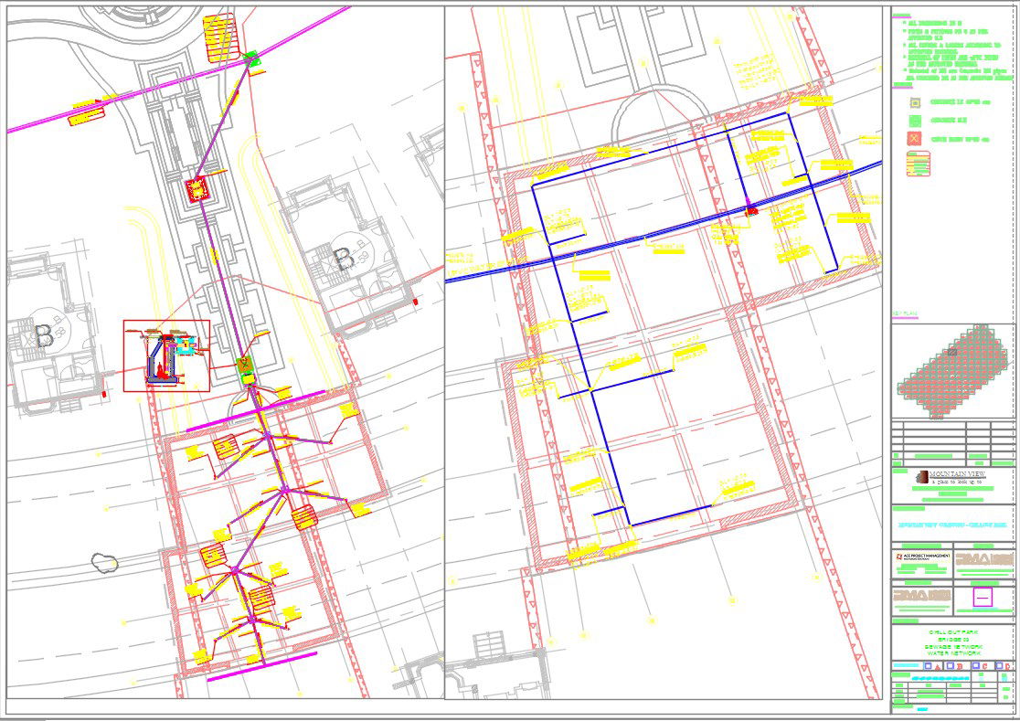 42x40m theme park plumbing CAD drawing is given in this model