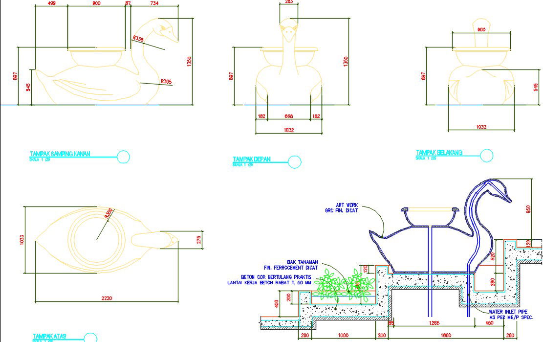 42x40m theme park water fountain duck elevation view