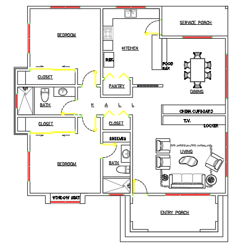 42’x45’ 2bhk architecture house plan drawing