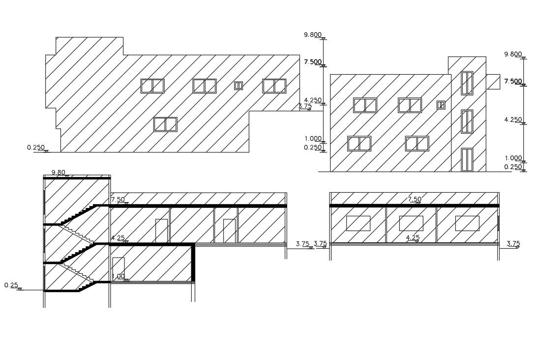4300 Sq Ft Bungalow Building Sectional Elevation Design