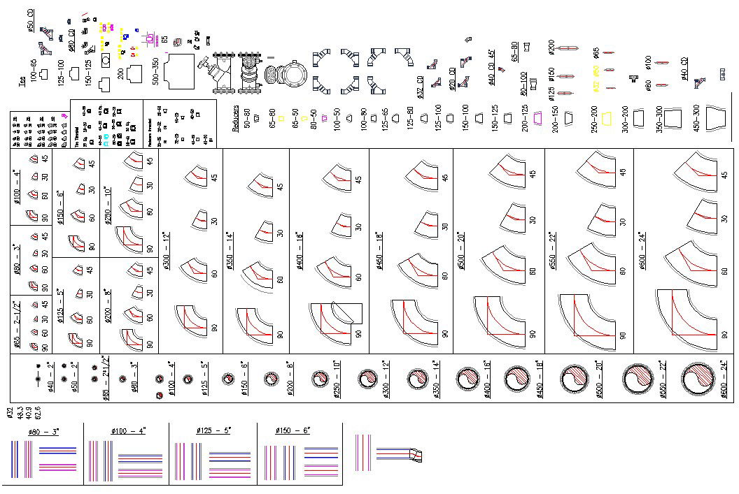Pipe Autocad blocks and fittings  
