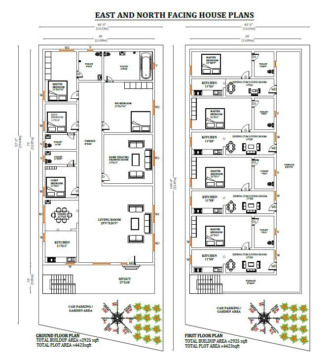 43X85 East and North Facing House Plan as per Vastu Shastra PDF File