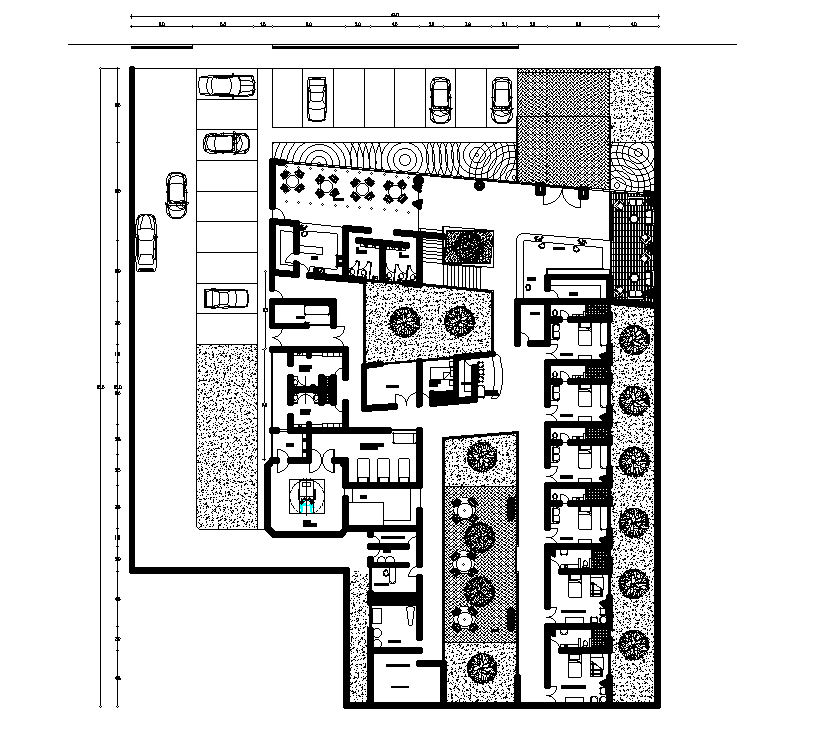 43x52m hospital plan is given in this Autocad drawing file.Download now.