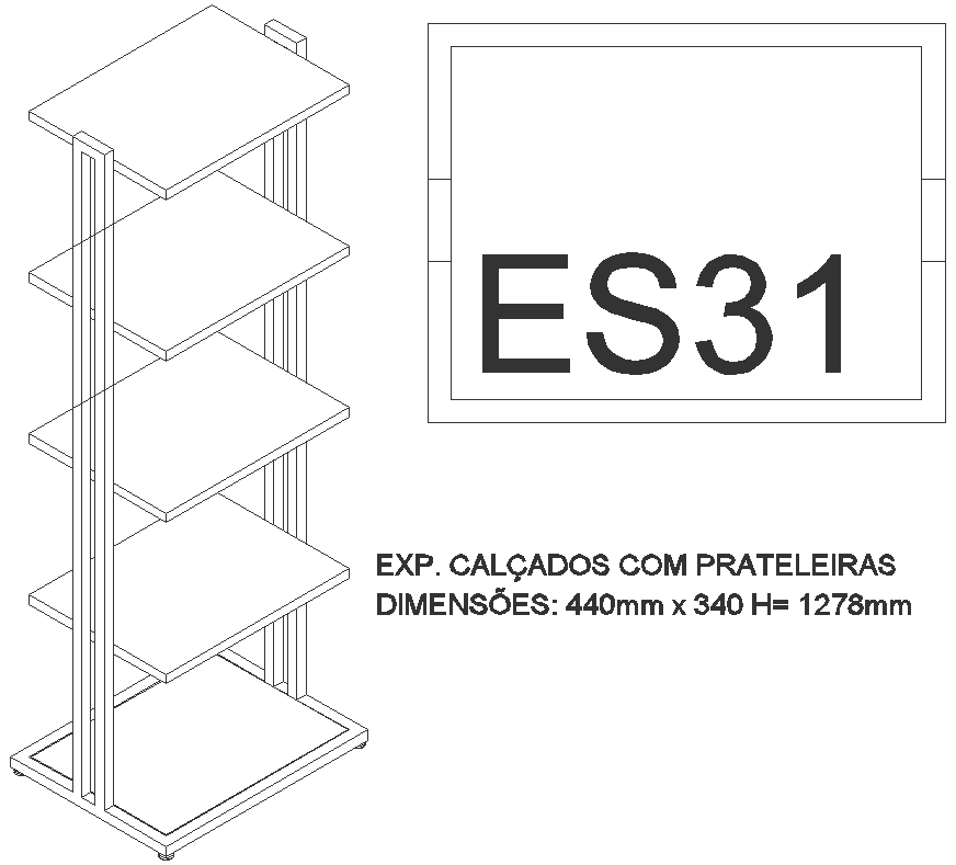 440X340 MM Footwear stand with shelves dimensions DWG AutoCAD drawing