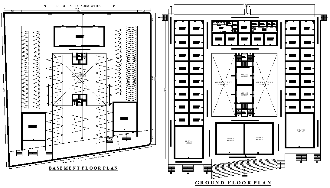 44.50m x 40m Multi-Shop Layout with Godown & Parking Plan | AutoCAD DWG File