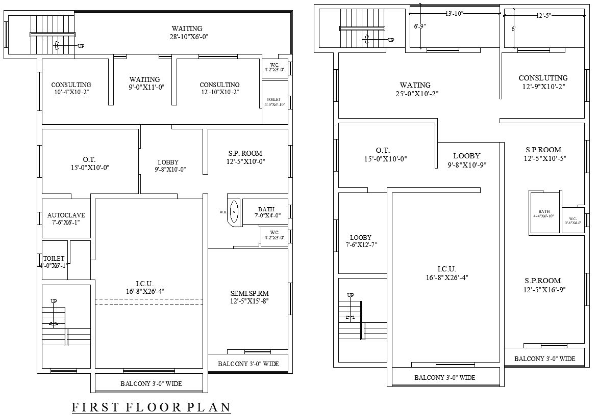 44.9ft x 56.4ft First Floor Hospital Layout Design – AutoCAD DWG File