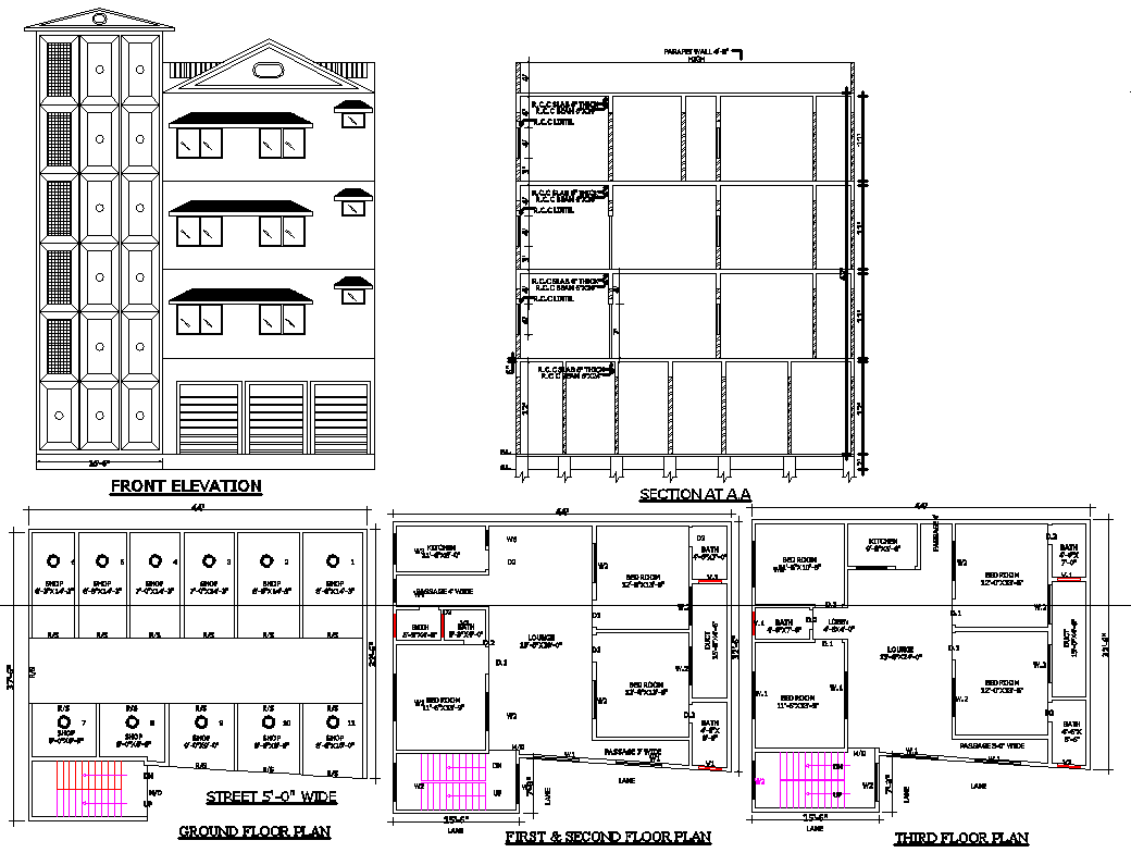44x38 Multi-Storey Residential and Commercial DWG Plan