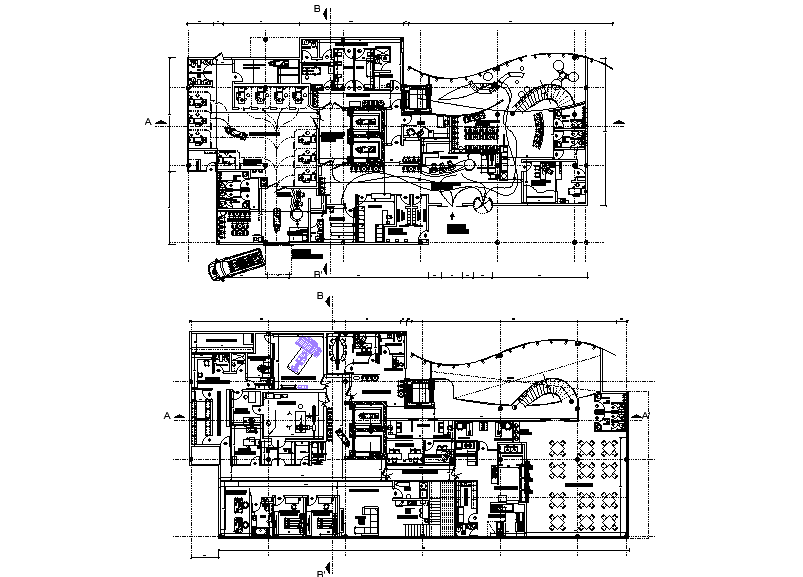 44x20m hospital floor plan design in AutoCAD DWG file