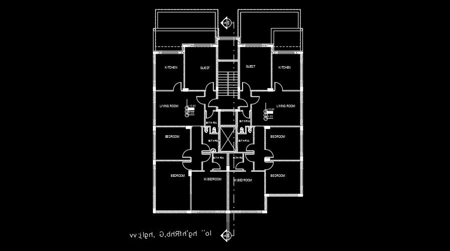 44’x60’ twin house plan AutoCAD drawing is given in this file