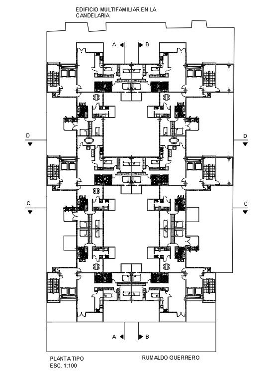 44x70m apartment plan is given in this Autocad drawing file.Download now.