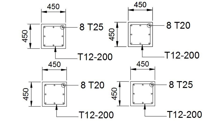 450mm X450mm eight-column Steel Bar Reinforcement details are given in this AutoCAD 2D Drawing file. Download the free CAD DWG file