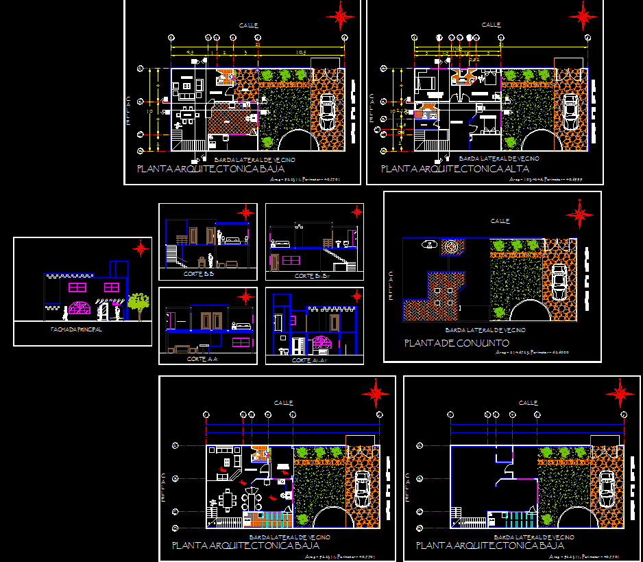Modern Two Floor House AutoCAD DWG File with Plans and Sections
