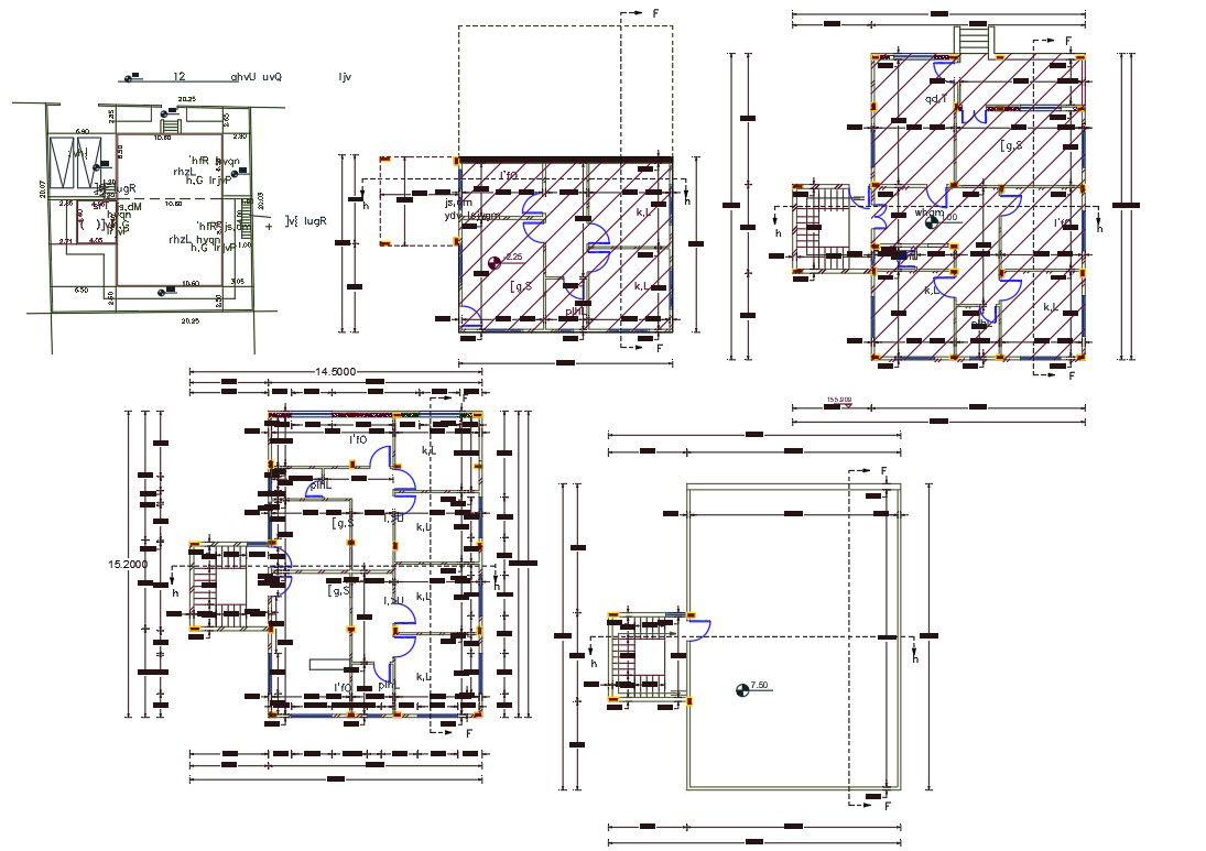 45' X 50' Apartment Floor Plan CAD Drawing