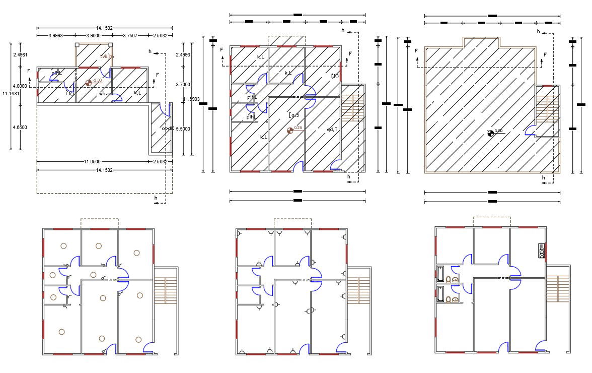 45' X 52' Plot House Plan Design DWG File