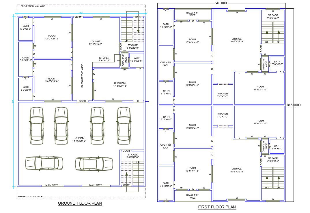 45' X 60' Apartment Plan With Car parking CAD Drawing