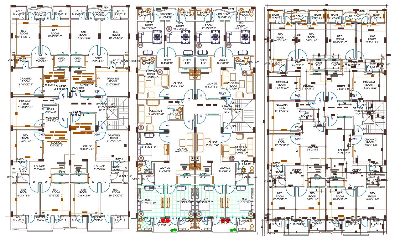 45' X 80' Architecture Apartment Furniture Layout Plan AutoCAD File