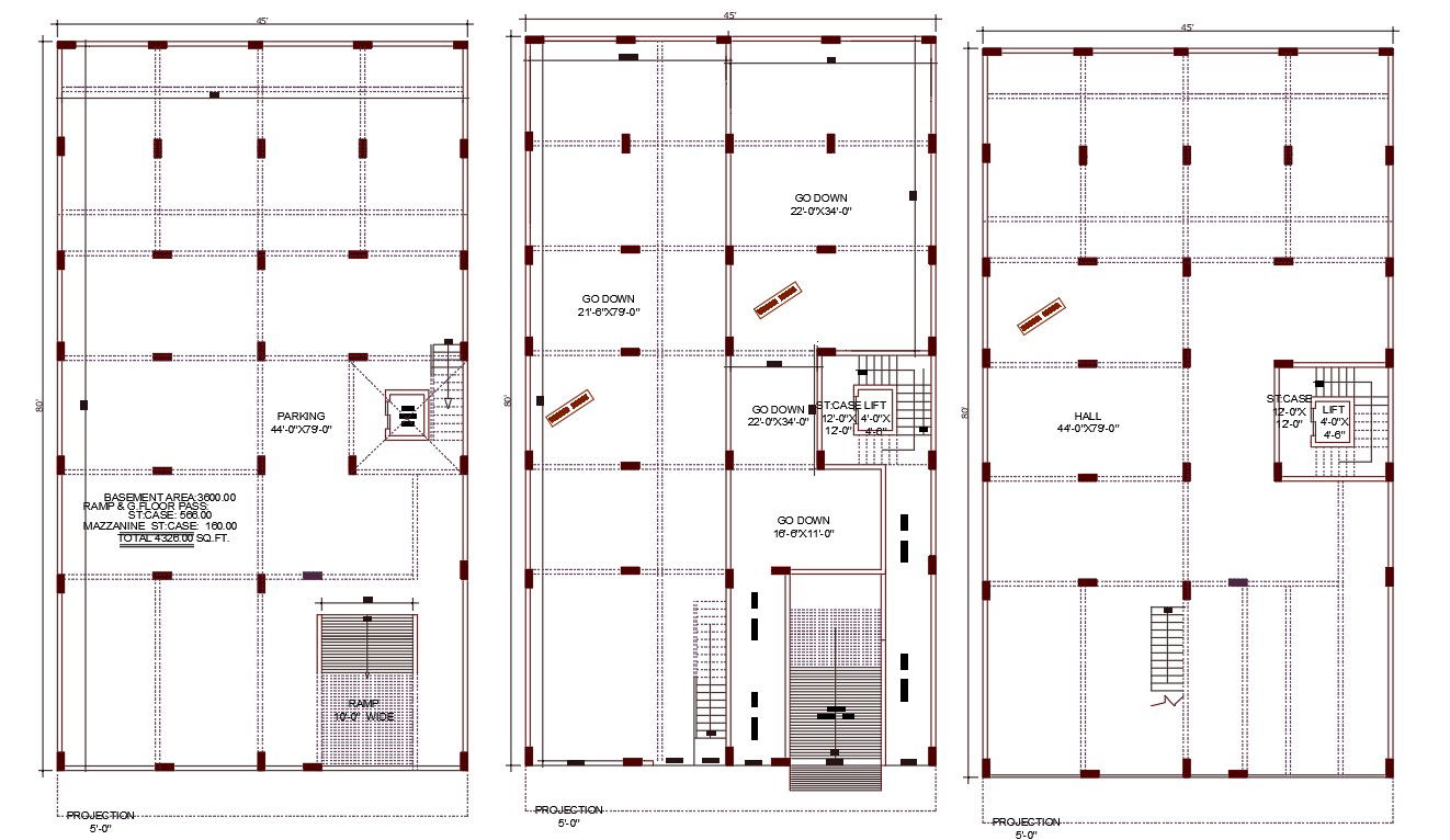45' X 80' Column Beam Layout Plan Of Go Down Storage Project