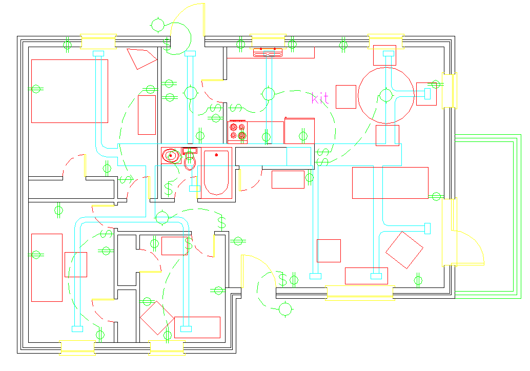 Simple house plan design with full 32x48 feet layout in DWG file