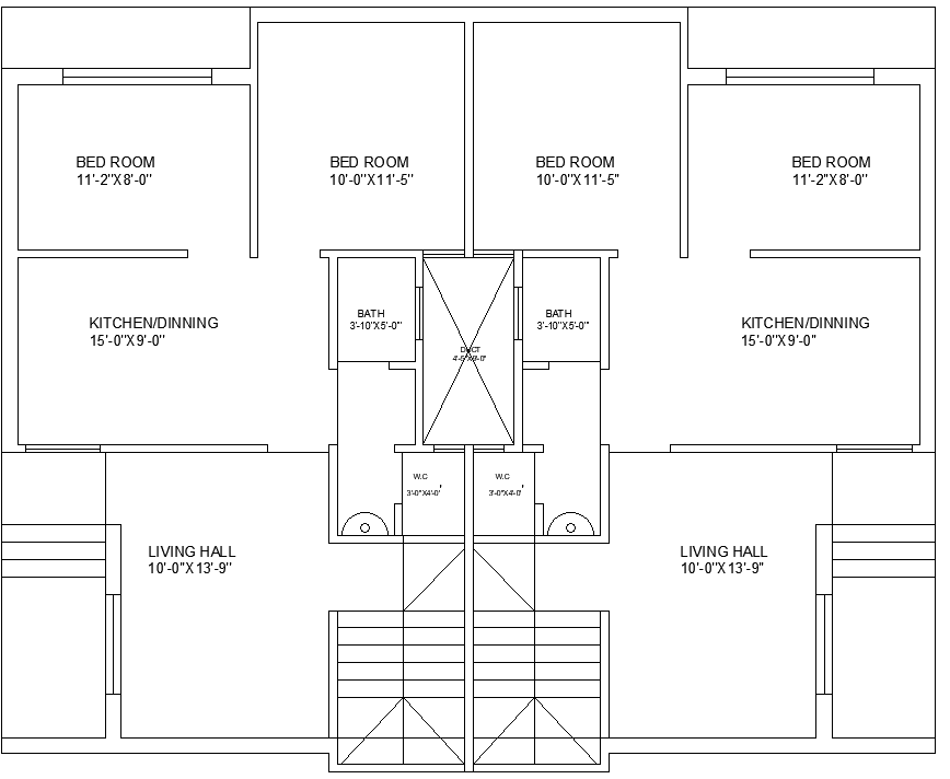 45ft×36ft Simple 2BHK House Layout in DWG AutoCAD File