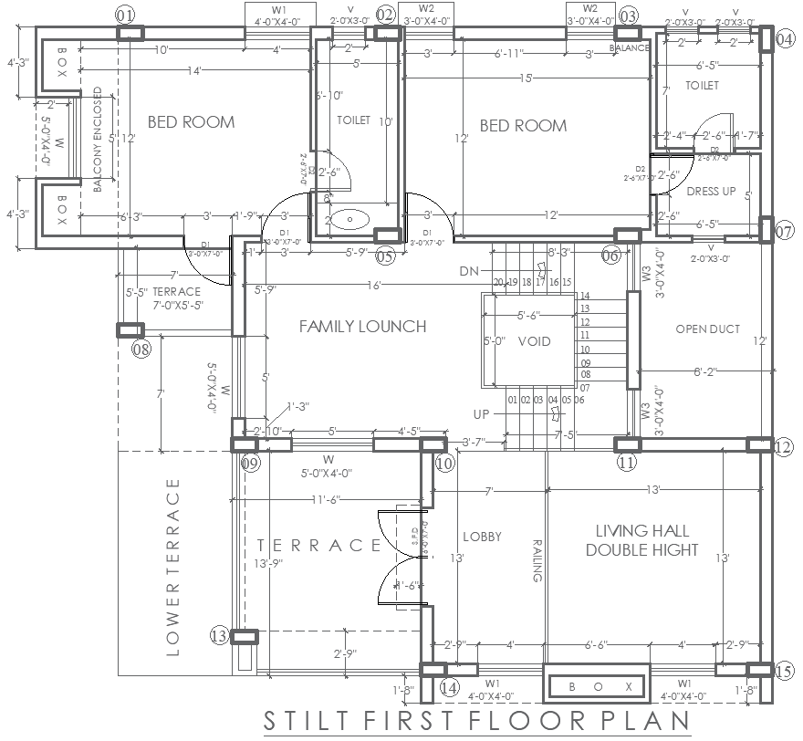2BHK First Floor House Plan 45x41 Feet in DWG Format