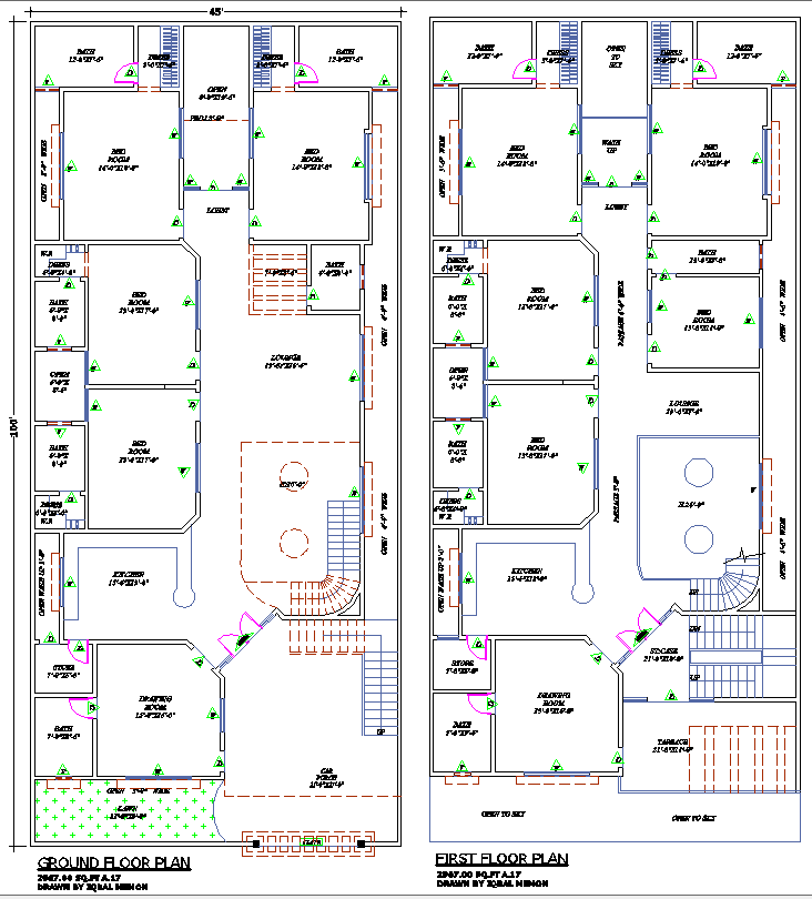 AutoCAD DWG File of 45x100 Modern House Floor Plan