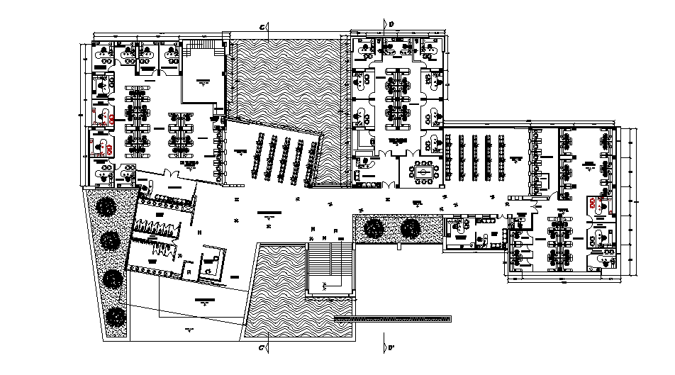 45x20m office plan is given in this Autocad drawing file. Download now.
