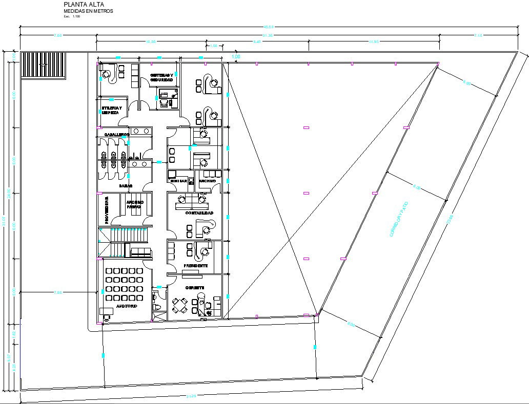 45x24m ware house & office first floor plan AutoCAD model