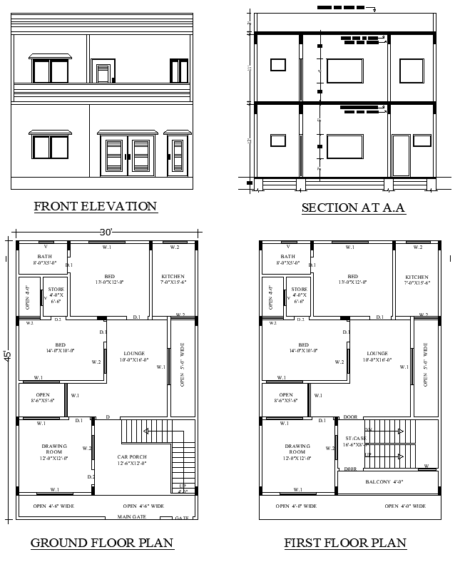 45x30 Multi-Unit Residential House Plan in AutoCAD File