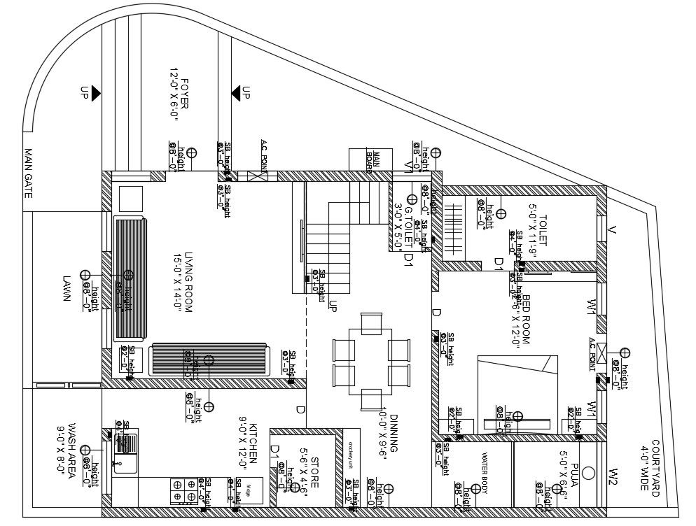 45’x31’ ground floor plan of Air conditioner point detail is given in this Autocad drawing file. Download now.