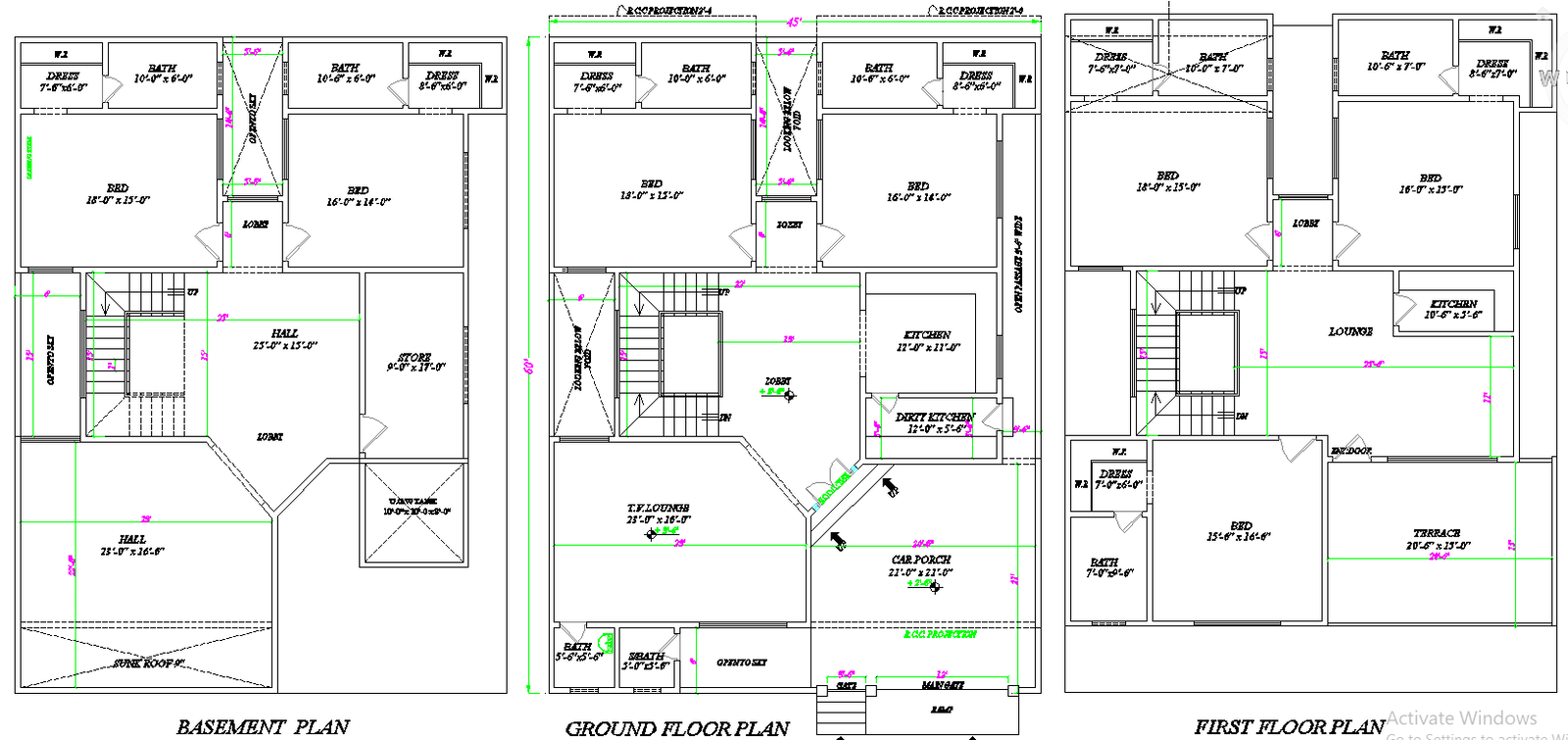 45×60 Double-Storey Bungalow CAD DWG File with Basement