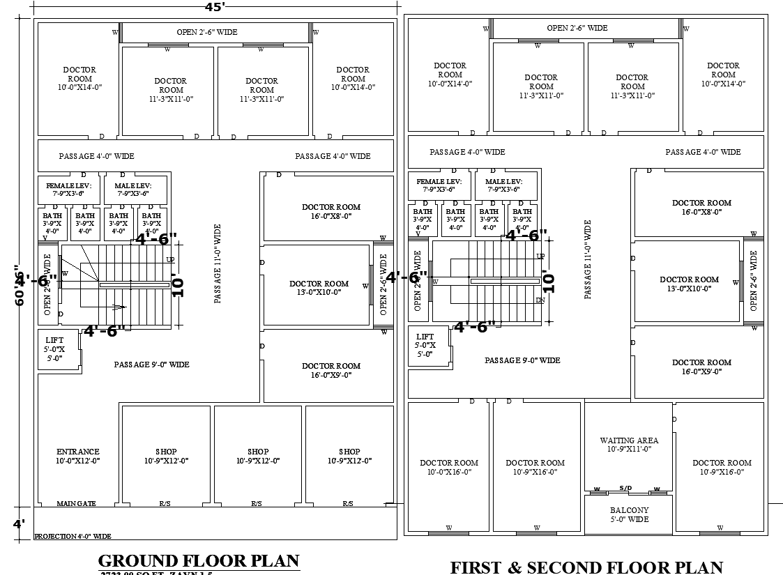 45x60 Commercial Clinic Shop Plan in AutoCAD Format
