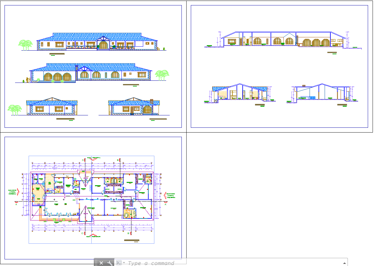 Architectural Villa CAD Drawing with Floor Layout and Structural View