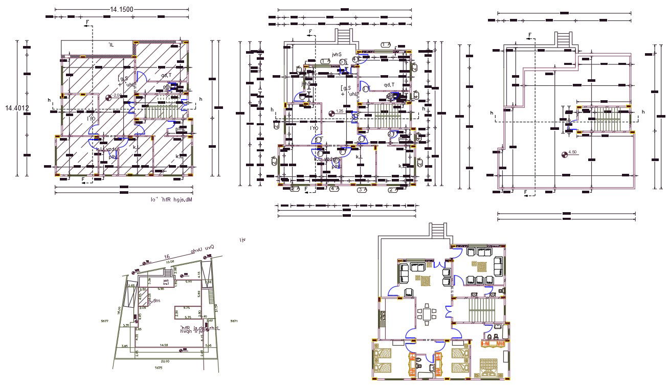 46 By 47 Feet 3 BHK House Furniture Layout Plan