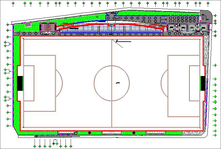 Sport Centre Detail Plan with Football Field and Site Amenities in DWG