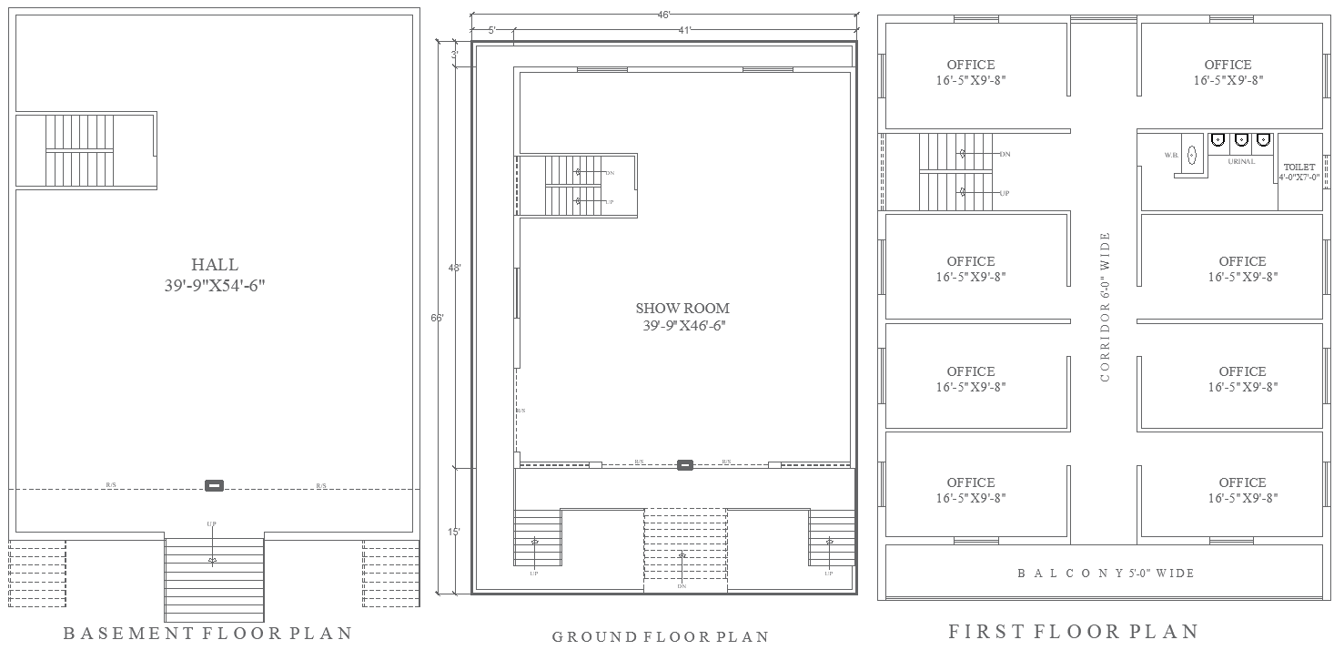 46ft x 66ft Office, Showroom & Hall Layout Design AutoCAD DWG File 