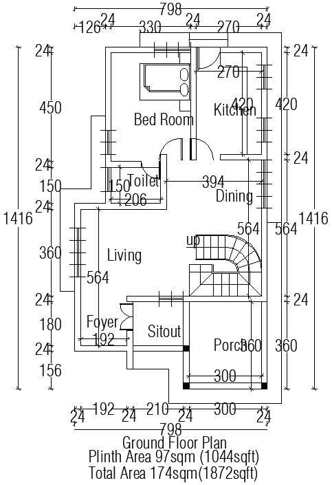 46’x27’ Ground floor plan of residential house for church father’s is given in this 2D Autocad DWG drawing file. Download the 2D Autocad DWG drawing file.