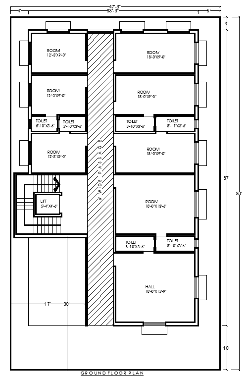 47.8ft x 80ft Hotel Ground Floor Layout Design AutoCAD DWG File
