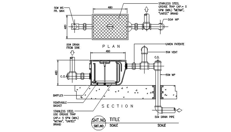 480 x 480 size of drainage pipe detail drawing provided in this AutoCAD file. Download this 2d AutoCAD drawing file.