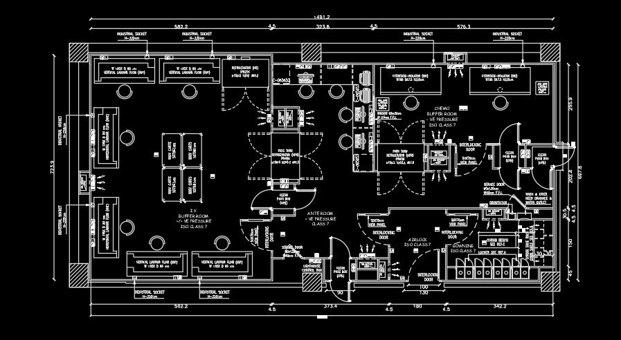 481x175m multi specialty hospital plan AutoCAD drawing