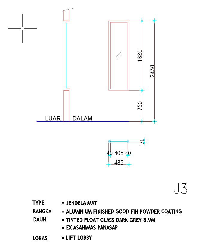 485×1680 sized window design is given in AutoCAD drawing, CAD file, dwg file