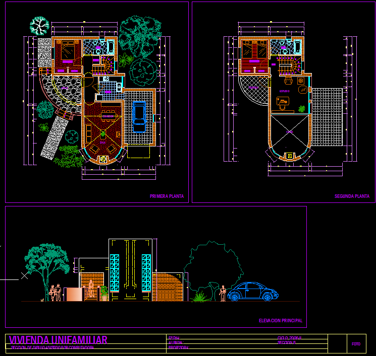 Small Family Residential House AutoCAD DWG File with Floor Plan Design