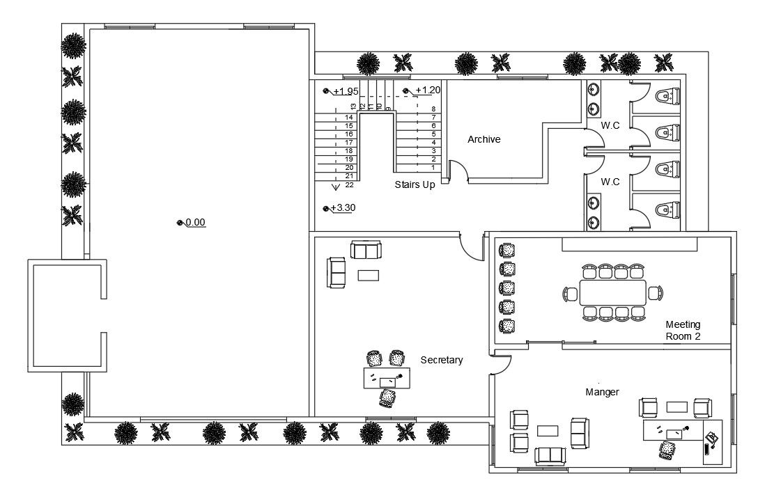 48X32m ground floor bank plan had been is given in this Autocad drawing file. Download the Autocad model.