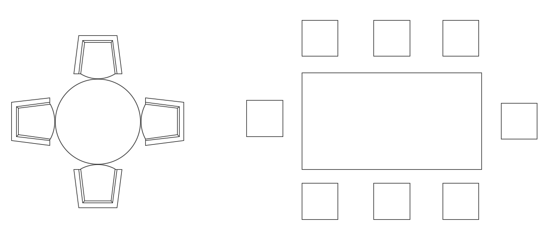 4 and 8-Seater Dining Table Layout CAD Drawing Plan