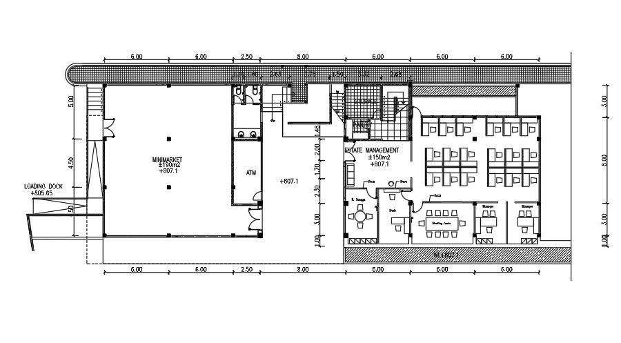 48x15m office cum commercial plan AutoCAD drawing