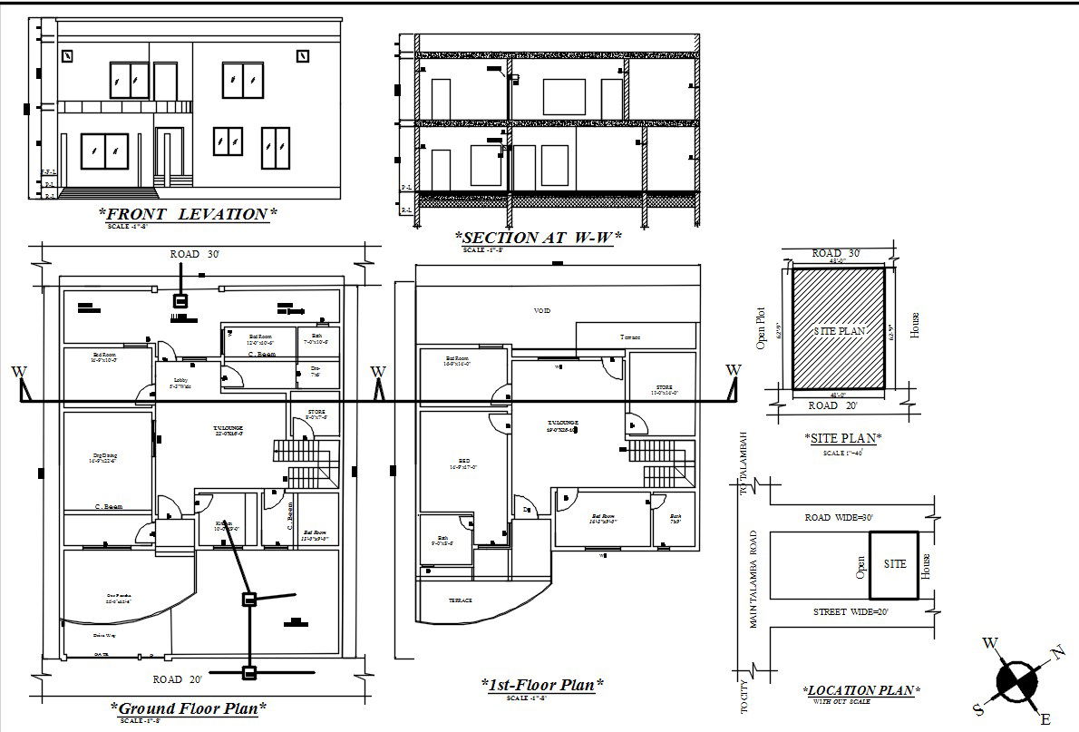 48x62’9 house floor plan in AutoCAD 2D with full detail