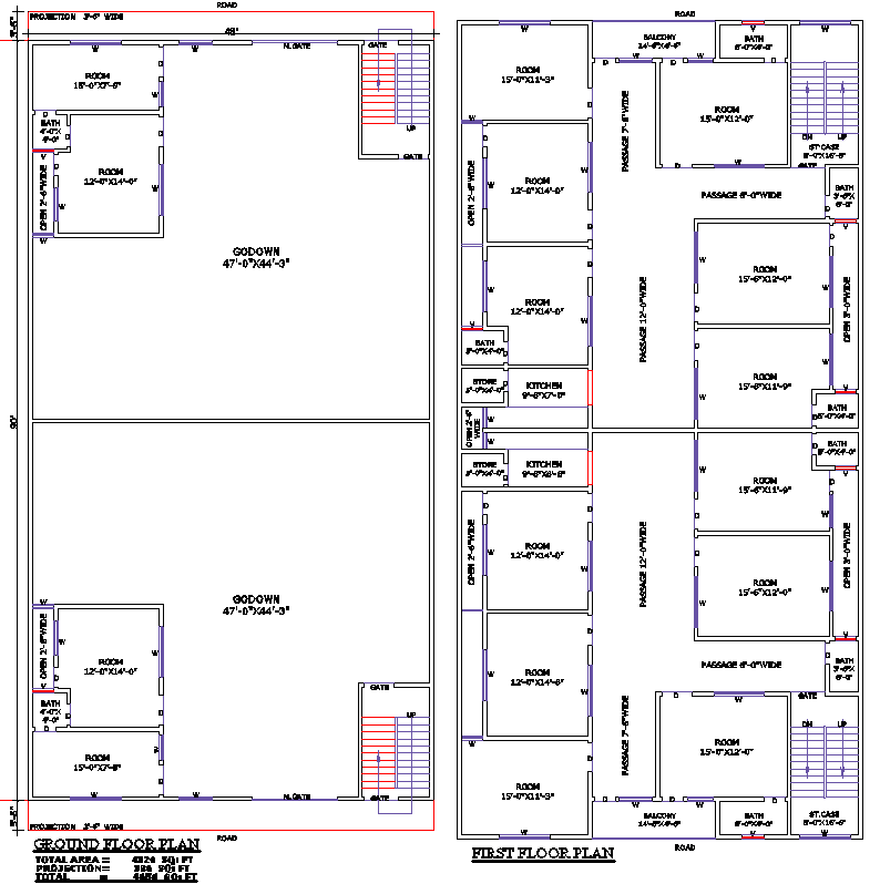 48x90 Commercial Residential Building Plan in DWG Format