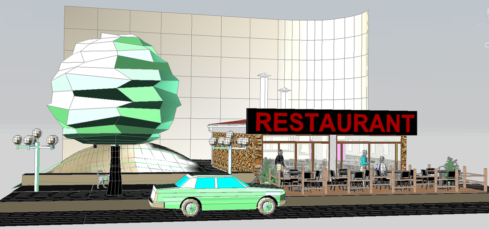 3D Restaurant Plan with Interior design for Dining Spaces in CAD File