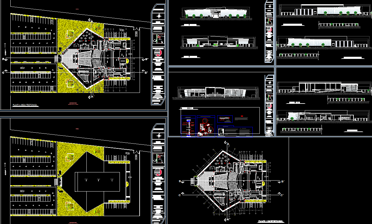 Theater 2D AutoCAD DWG Drawing with Plan Elevation and Section