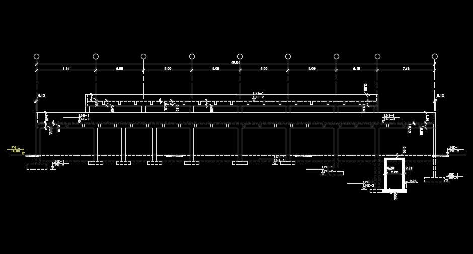 49x15m industrial plan of the column section view